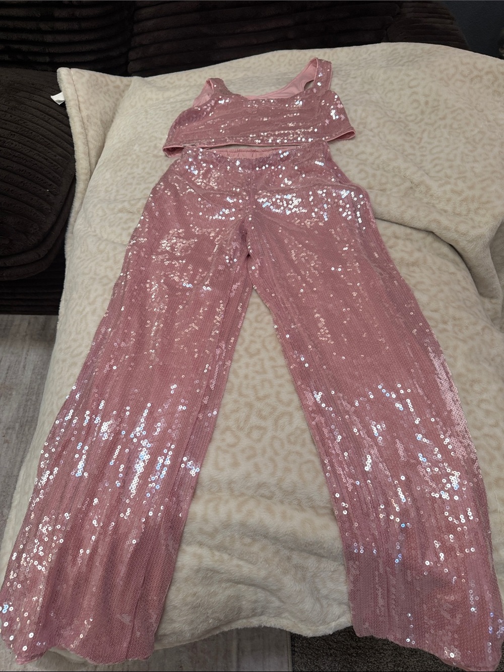 SHEIN Pink Sequin Wide-Leg Pant Set bling
